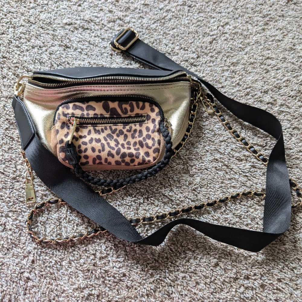 Steve Madden Gold and Leopard Crossbody Bag